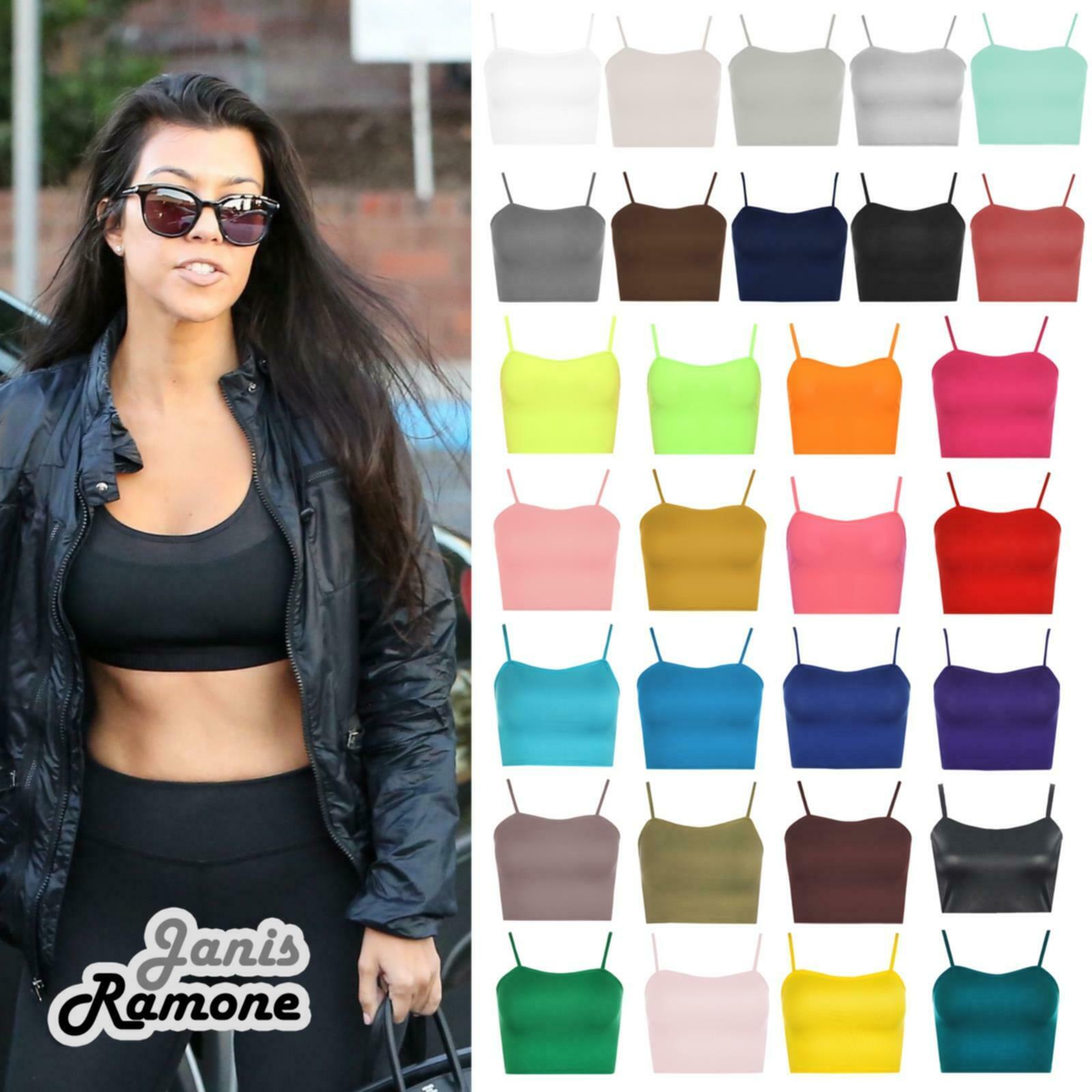 New-Womens-Plain-Camisole-Bralet-Crop-Vest-Strappy-Gym-Sports-Running-Bra-Top New Womens Plain Camisole Bralet Crop Vest Strappy Gym Sports Running Bra Top
