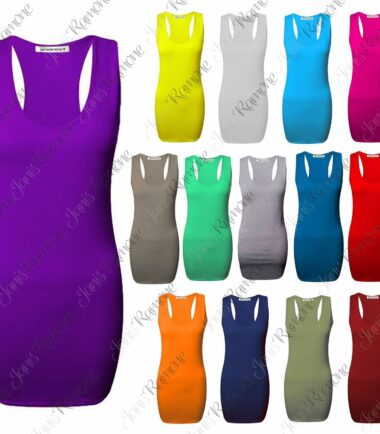 New Womens Plain Racer Back Sleeveless Bodycon Long Muscle Vest Top Tank Gym Top