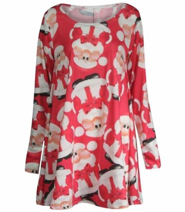 New Womens Long Sleeves Christmas Print Swing Dress Ladies Flared Dress Top