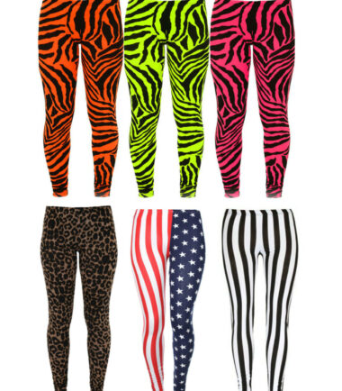 WOMENS PRINTED LEGGINGS PLUS SIZE XXL XXXL FLUORESCENT ZEBRA LEOPARD USA STRIPES