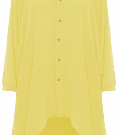 Womens Hi Lo Button Long Sleeve Collared Plain Chiffon Shirt Dress Dip Hem Top