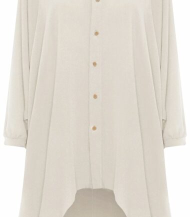 Womens Hi Lo Button Long Sleeve Collared Plain Chiffon Shirt Dress Dip Hem Top
