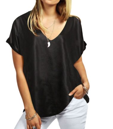 New-Women-Ladies-Printed-V-Neck-Turn-Up-Short-Sleeve-Loose-Baggy-Fit-T-Shirt-Top New Women Ladies Printed V Neck Turn Up Short Sleeve Loose Baggy Fit T Shirt Top
