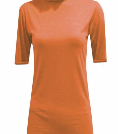 New Womens Short Sleeve Plain Polo Turtle Neck Stretchy Basic T-shirt Vest Top