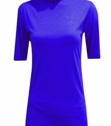 New Womens Short Sleeve Plain Polo Turtle Neck Stretchy Basic T-shirt Vest Top
