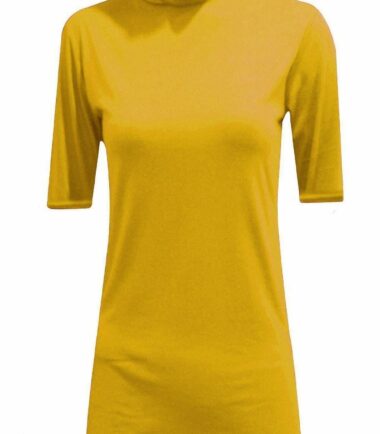 New Womens Short Sleeve Plain Polo Turtle Neck Stretchy Basic T-shirt Vest Top