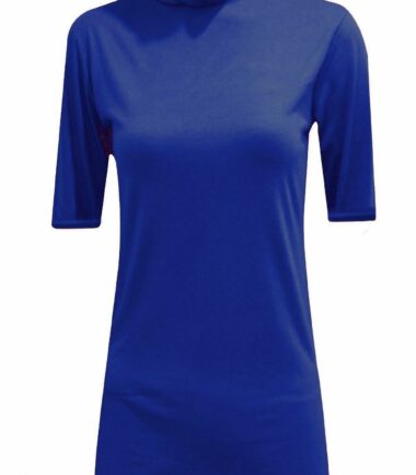 New Womens Short Sleeve Plain Polo Turtle Neck Stretchy Basic T-shirt Vest Top