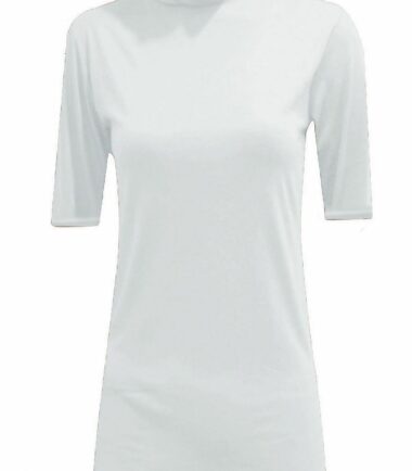 New Womens Short Sleeve Plain Polo Turtle Neck Stretchy Basic T-shirt Vest Top