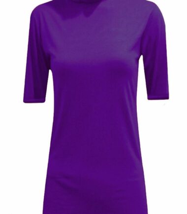 New Womens Short Sleeve Plain Polo Turtle Neck Stretchy Basic T-shirt Vest Top