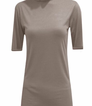 New Womens Short Sleeve Plain Polo Turtle Neck Stretchy Basic T-shirt Vest Top