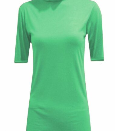 New Womens Short Sleeve Plain Polo Turtle Neck Stretchy Basic T-shirt Vest Top