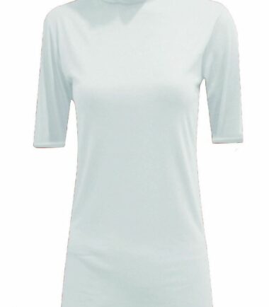 New Womens Short Sleeve Plain Polo Turtle Neck Stretchy Basic T-shirt Vest Top