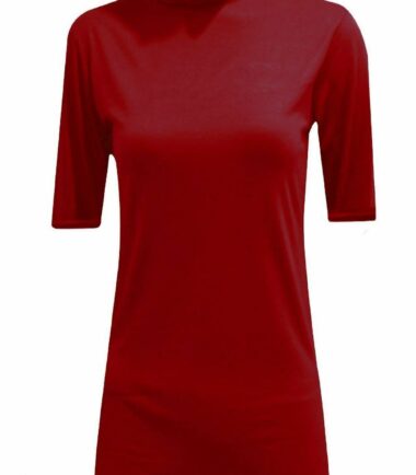 New Womens Short Sleeve Plain Polo Turtle Neck Stretchy Basic T-shirt Vest Top