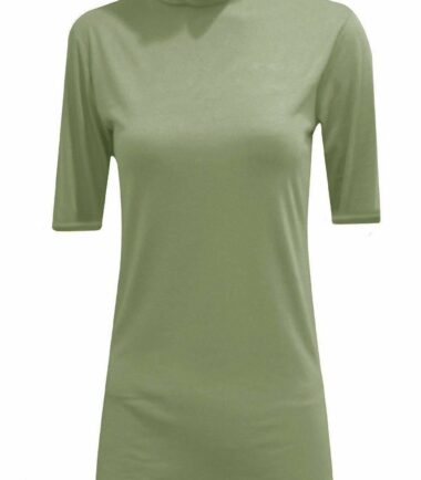 New Womens Short Sleeve Plain Polo Turtle Neck Stretchy Basic T-shirt Vest Top
