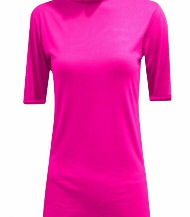 New Womens Short Sleeve Plain Polo Turtle Neck Stretchy Basic T-shirt Vest Top