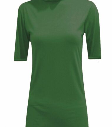 New Womens Short Sleeve Plain Polo Turtle Neck Stretchy Basic T-shirt Vest Top