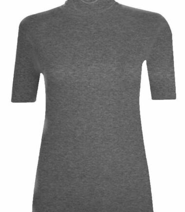 New Womens Short Sleeve Plain Polo Turtle Neck Stretchy Basic T-shirt Vest Top