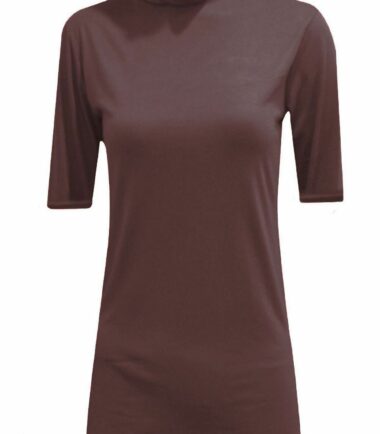 New Womens Short Sleeve Plain Polo Turtle Neck Stretchy Basic T-shirt Vest Top