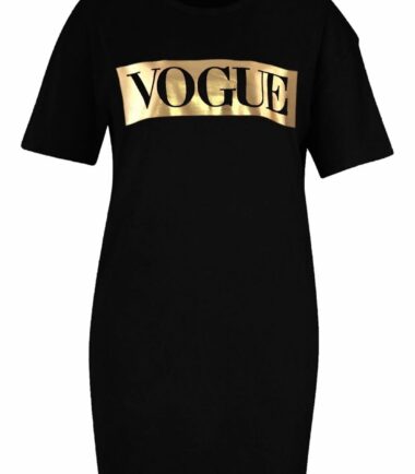 Womens-Gold-Foil-Vogue-Slogan-Print-Baggy-Oversized-Tunic-Longline-T-Shirt-Dress Womens Gold Foil Vogue Slogan Print Baggy Oversized Tunic Longline T-Shirt Dress
