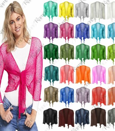 New Womens Ladies Double Fine Knit Bali Tie Up Bolero Shrug Cropped Cardigan Top