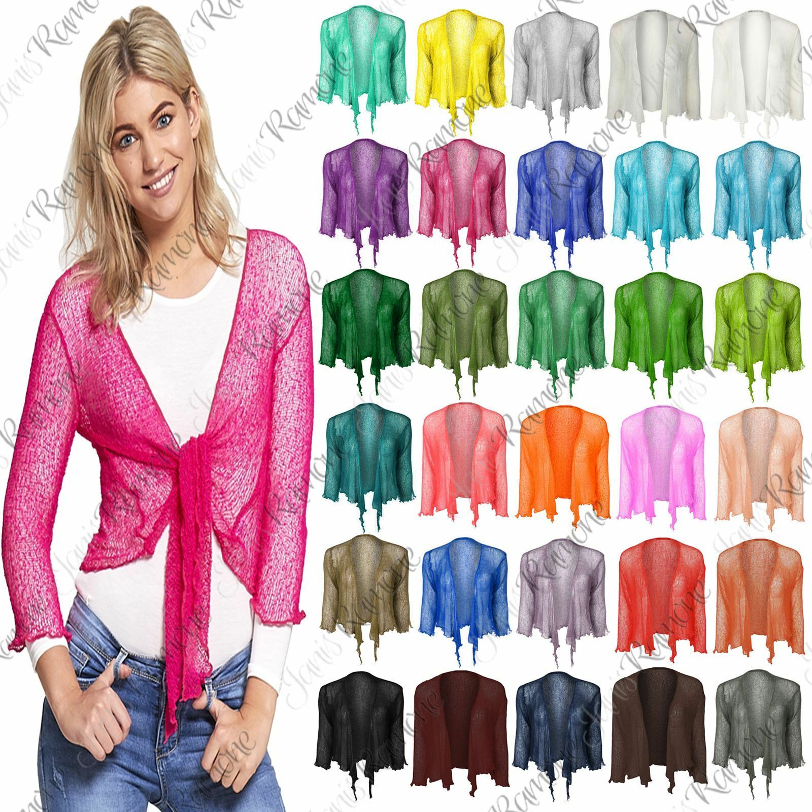 New-Womens-Ladies-Double-Fine-Knit-Bali-Tie-Up-Bolero-Shrug-Cropped-Cardigan-Top New Womens Ladies Double Fine Knit Bali Tie Up Bolero Shrug Cropped Cardigan Top