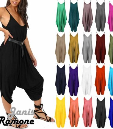 Womens Ladies Plain Cami Jumpsuit Baggy Oversized Harem Alibaba Romper Playsuit