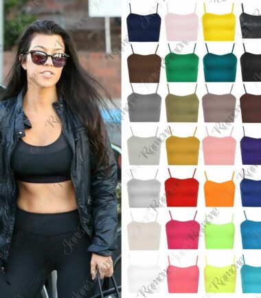 New Womens Plain Strappy Cami Basic Bralet Gym Sports Running Crop Bra Vest Top