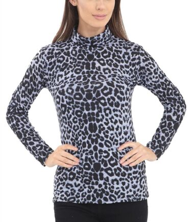 New Womens Leopard Print Long Sleeve Turtle Polo Neck T-Shirt Jersey Top UK 8-26