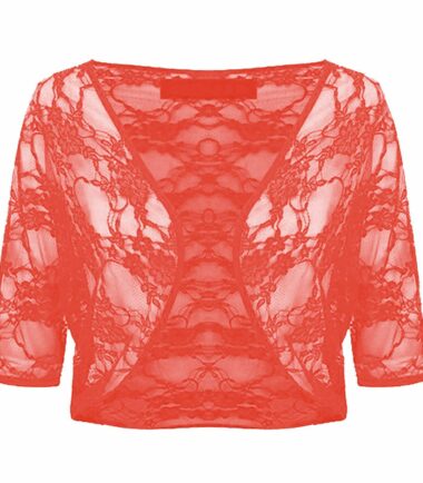 New Womens Floral Lace See Through 3/4 Sleeve Bolero Cardigan Cropped Shrug Top