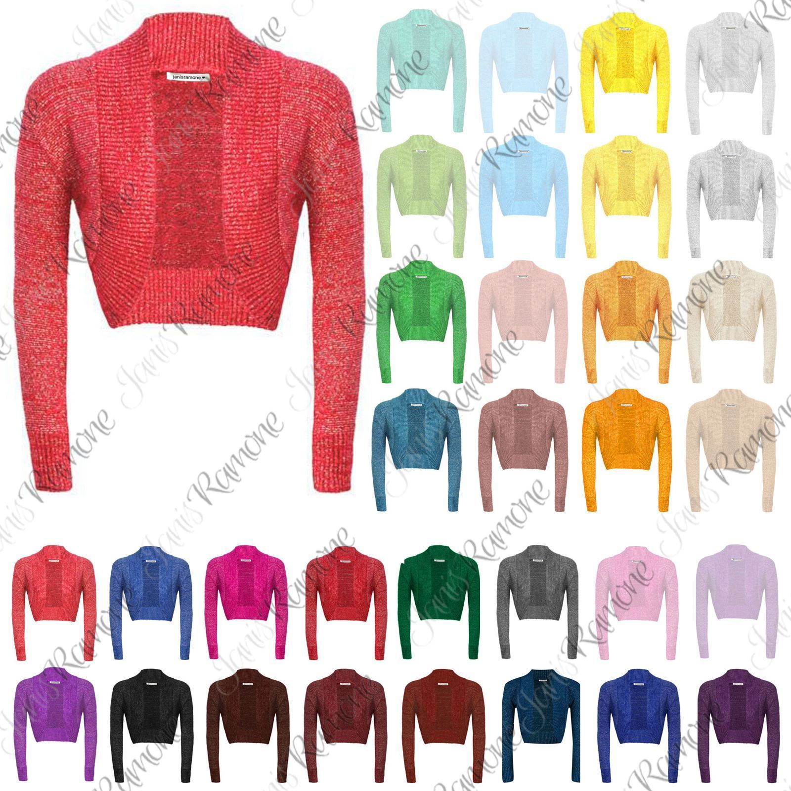 New-Womens-Long-Sleeve-Shiny-Lurex-Knitted-Bolero-Shrug-Crop-Cardigan-Short-Top New Womens Long Sleeve Shiny Lurex Knitted Bolero Shrug Crop Cardigan Short Top