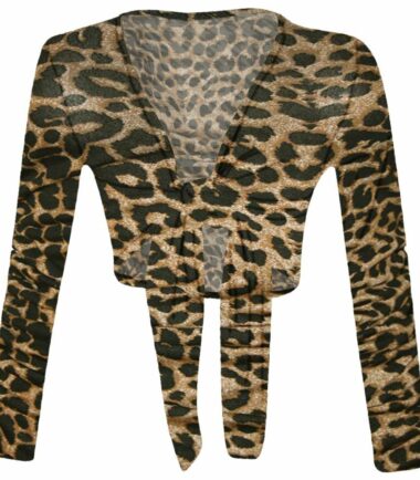New-Womens-Tie-Front-V-Neck-Bolero-Shrug-Ladies-Long-Sleeve-Printed-Cardigan-Top New Womens Tie Front V Neck Bolero Shrug Ladies Long Sleeve Printed Cardigan Top