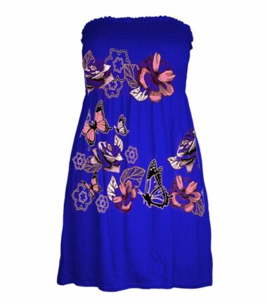 New-Womens-Butterfly-Floral-Print-Bandeau-Boobtube-Sheering-Flare-Mini-Dress-Top New Womens Butterfly Floral Print Bandeau Boobtube Sheering Flare Mini Dress Top