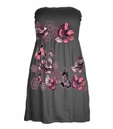 New-Womens-Butterfly-Floral-Print-Bandeau-Boobtube-Sheering-Flare-Mini-Dress-Top New Womens Butterfly Floral Print Bandeau Boobtube Sheering Flare Mini Dress Top