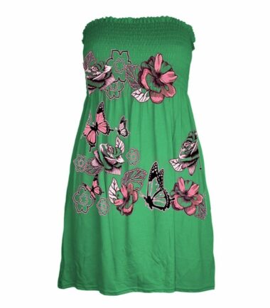 New-Womens-Butterfly-Floral-Print-Bandeau-Boobtube-Sheering-Flare-Mini-Dress-Top New Womens Butterfly Floral Print Bandeau Boobtube Sheering Flare Mini Dress Top