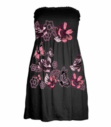 New-Womens-Butterfly-Floral-Print-Bandeau-Boobtube-Sheering-Flare-Mini-Dress-Top New Womens Butterfly Floral Print Bandeau Boobtube Sheering Flare Mini Dress Top
