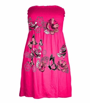 New-Womens-Butterfly-Floral-Print-Bandeau-Boobtube-Sheering-Flare-Mini-Dress-Top New Womens Butterfly Floral Print Bandeau Boobtube Sheering Flare Mini Dress Top