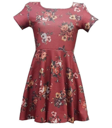 WOMENS FLORAL SKATER DRESS WAFFLE FABRIC LADIES PLUS SIZE FLARED PARTY FLOWER