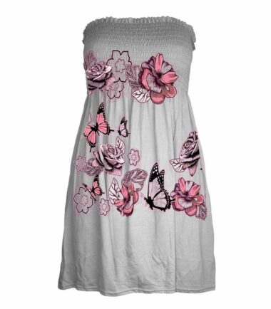 New-Womens-Butterfly-Floral-Print-Bandeau-Boobtube-Sheering-Flare-Mini-Dress-Top New Womens Butterfly Floral Print Bandeau Boobtube Sheering Flare Mini Dress Top