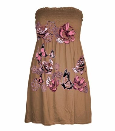 New-Womens-Butterfly-Floral-Print-Bandeau-Boobtube-Sheering-Flare-Mini-Dress-Top New Womens Butterfly Floral Print Bandeau Boobtube Sheering Flare Mini Dress Top