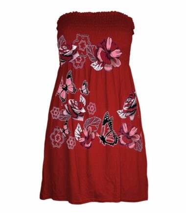 New-Womens-Butterfly-Floral-Print-Bandeau-Boobtube-Sheering-Flare-Mini-Dress-Top New Womens Butterfly Floral Print Bandeau Boobtube Sheering Flare Mini Dress Top