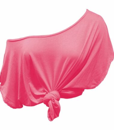 New Womens Plain Off Shoulder Tie Knot Front Short Sleeve Baggy Crop T-Shirt Top