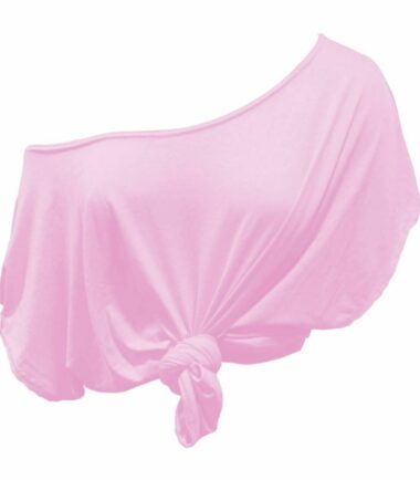New Womens Plain Off Shoulder Tie Knot Front Short Sleeve Baggy Crop T-Shirt Top