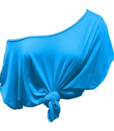 New Womens Plain Off Shoulder Tie Knot Front Short Sleeve Baggy Crop T-Shirt Top
