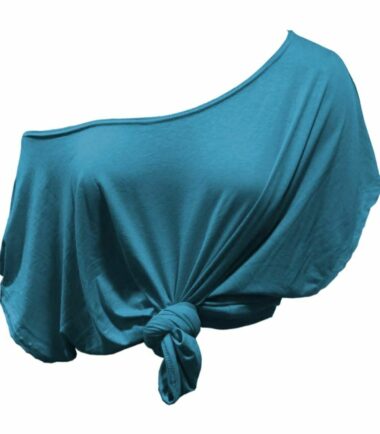New Womens Plain Off Shoulder Tie Knot Front Short Sleeve Baggy Crop T-Shirt Top
