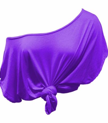 New Womens Plain Off Shoulder Tie Knot Front Short Sleeve Baggy Crop T-Shirt Top