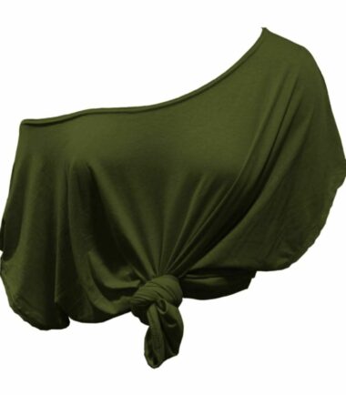 New Womens Plain Off Shoulder Tie Knot Front Short Sleeve Baggy Crop T-Shirt Top