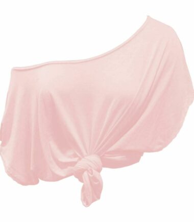 New Womens Plain Off Shoulder Tie Knot Front Short Sleeve Baggy Crop T-Shirt Top