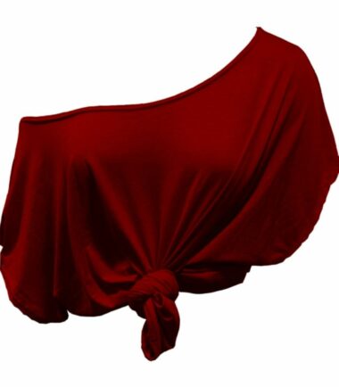 New Womens Plain Off Shoulder Tie Knot Front Short Sleeve Baggy Crop T-Shirt Top