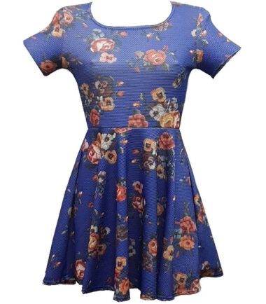 WOMENS-FLORAL-SKATER-DRESS-WAFFLE-FABRIC-LADIES-PLUS-SIZE-FLARED-PARTY-FLOWER WOMENS FLORAL SKATER DRESS WAFFLE FABRIC LADIES PLUS SIZE FLARED PARTY FLOWER