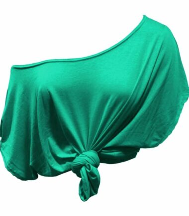 New Womens Plain Off Shoulder Tie Knot Front Short Sleeve Baggy Crop T-Shirt Top